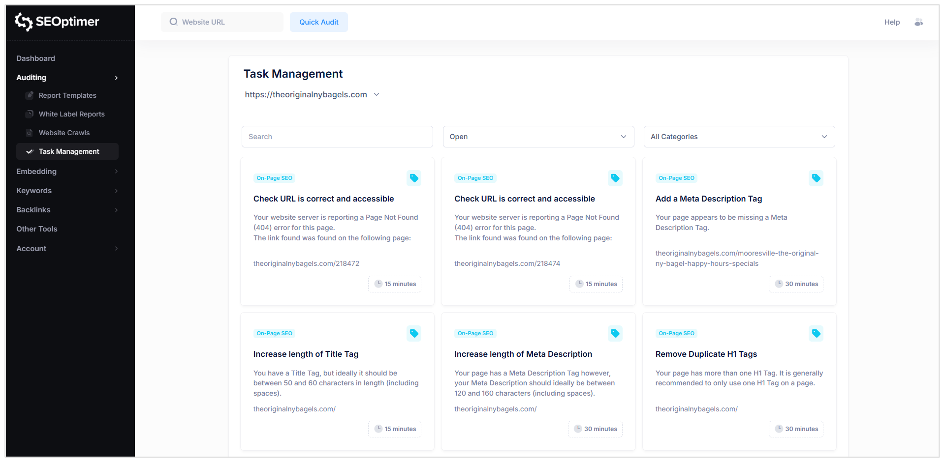 Dashboard di gestione attività